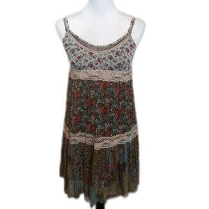 American Rag Floral Patchwork Mini Dress in Cream, Red, Blue, Brown